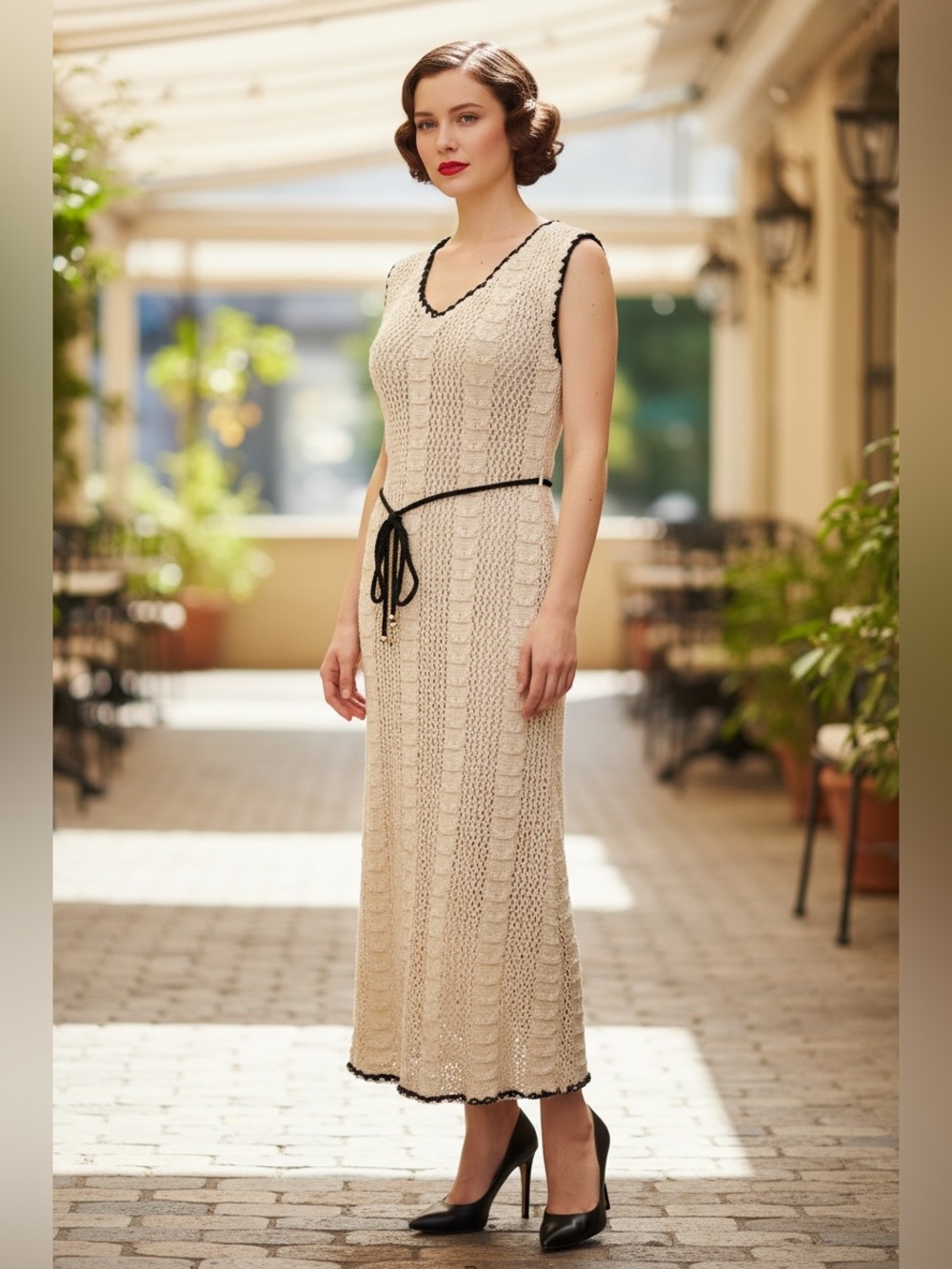 Elan Cream Dress with Black Trim